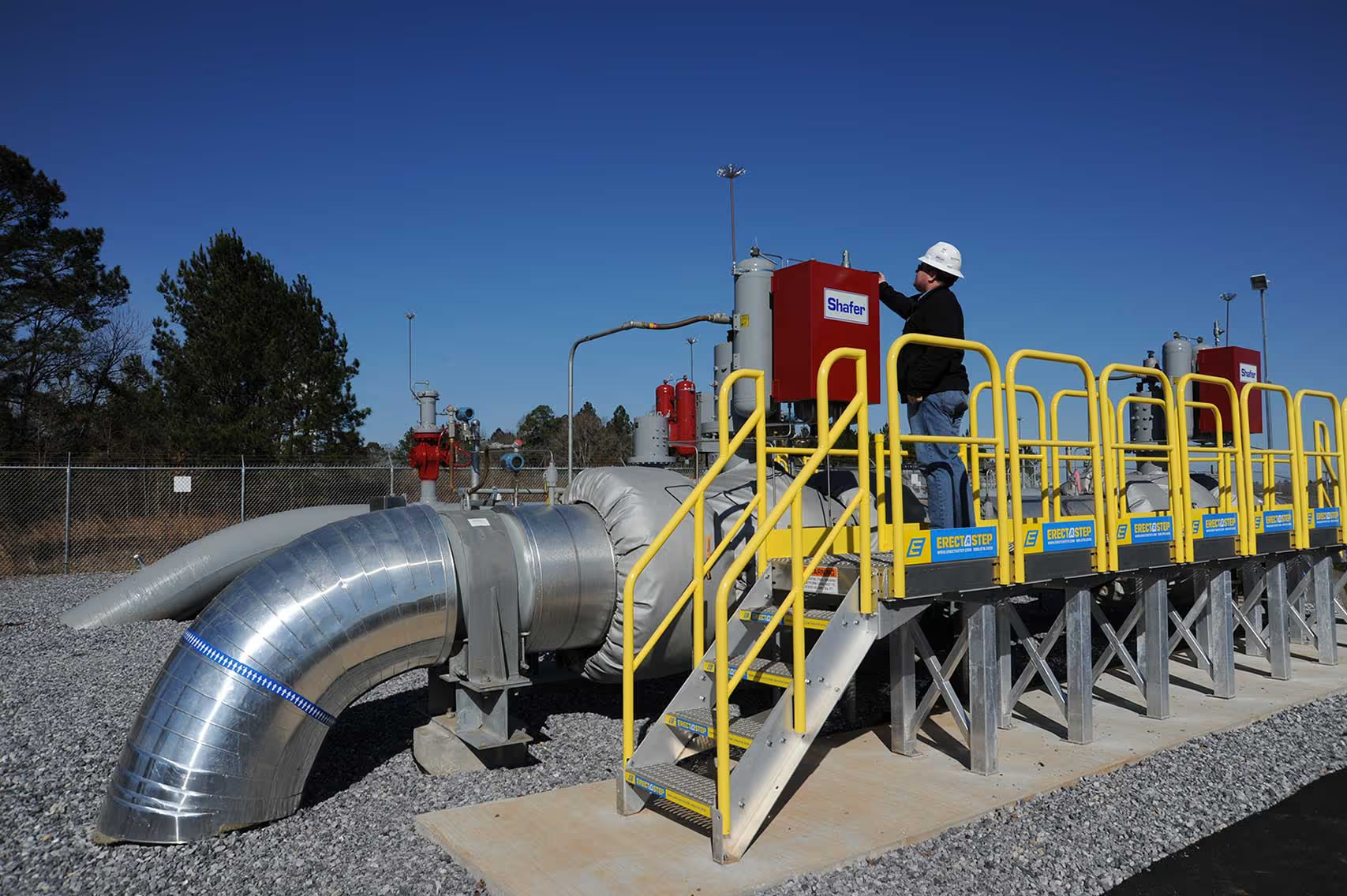 Above-ground valves and piping at a Boardwalk storage facility