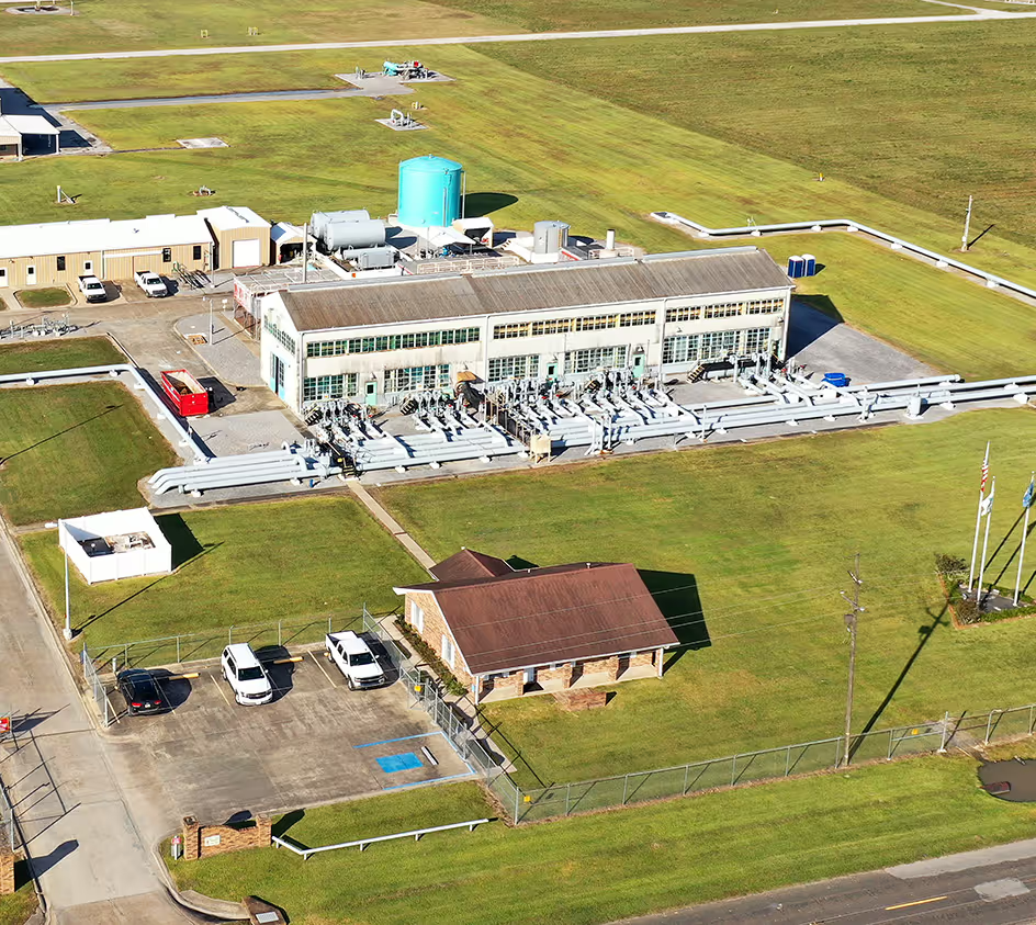 Aerial view of a Boardwalk compressor station and surrounding grounds